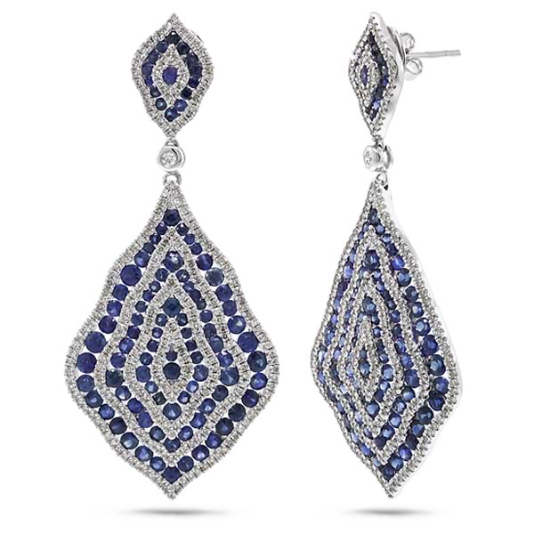 1.87ct Diamond & 8.00ct Blue Sapphire 14k White Gold Earrings