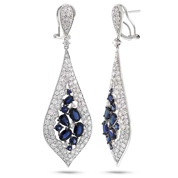 5.97ct Diamond & 5.90ct Blue Sapphire 14k White Gold Earrings