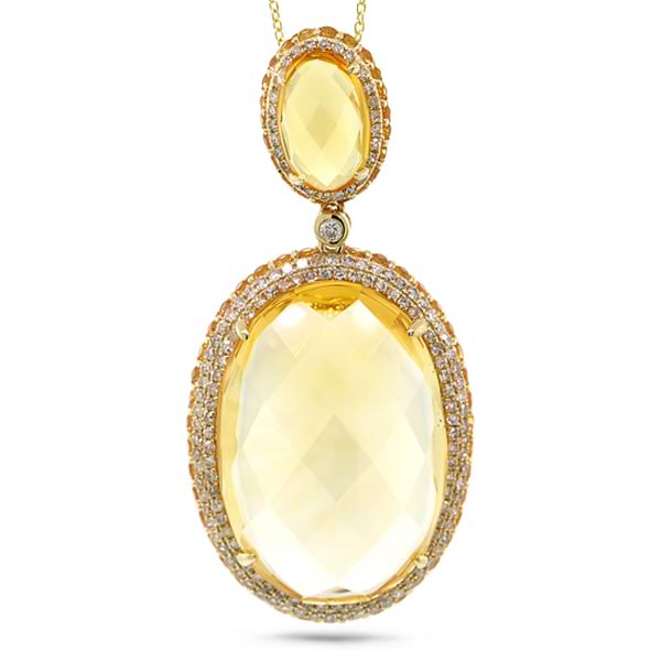 0.76ct Diamond & 31.53ct Citrine & Yellow Sapphire 14k Yellow Gold Pendant Necklace