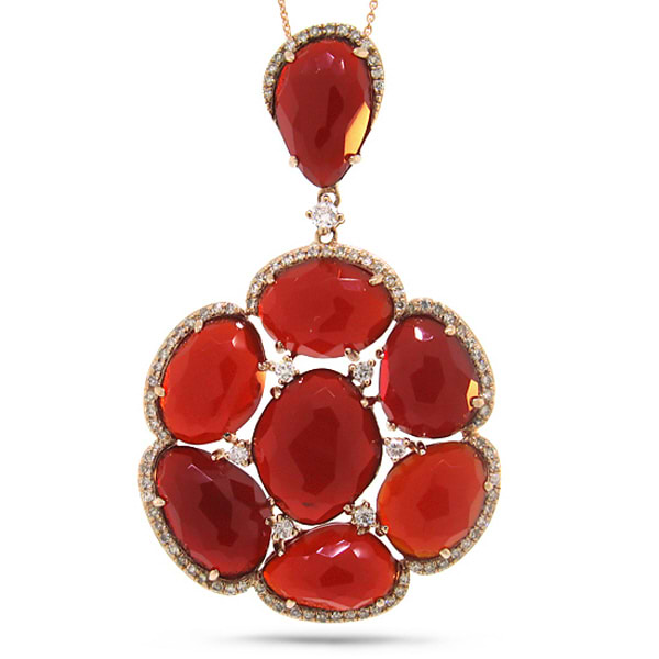 0.48ct Diamond & 19.68ct Red Agate 14k Rose Gold Pendant Necklace