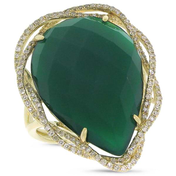 0.38ct Diamond & 13.49ct Green Agate 14k Yellow Gold Ring