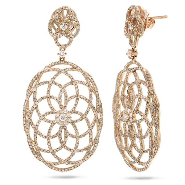 2.58ct 14k Rose Gold Diamond Lace Earrings