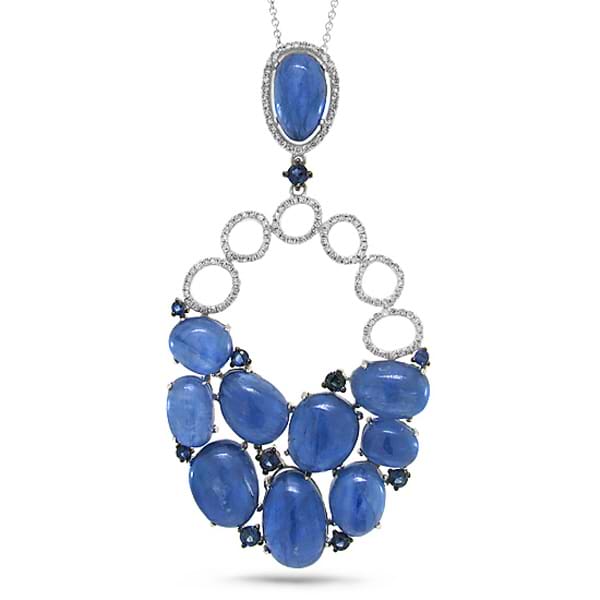 0.40ct Diamond & 30.54ct Kyanite & Blue Sapphire 14k White Gold Pendant Necklace