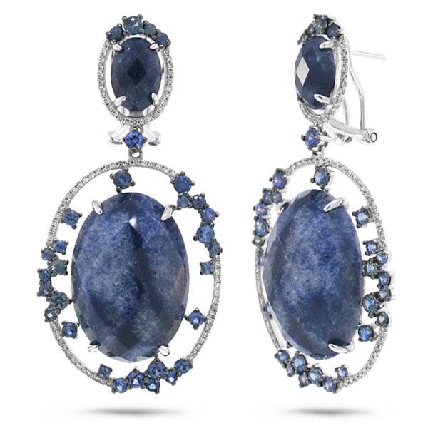 0.49ct Diamond & 43.57ct Blue Aventurine & Blue Sapphire 14k White Gold Earrings