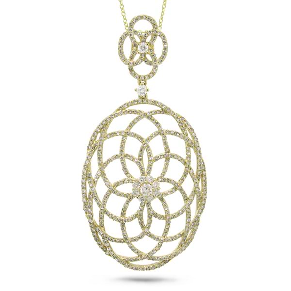1.46ct 14k Yellow Gold Diamond Lace Pendant Necklace