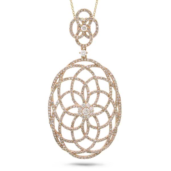 1.46ct 14k Rose Gold Diamond Lace Pendant Necklace