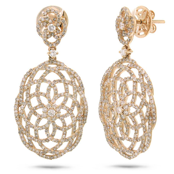 2.18ct 14k Rose Gold Diamond Lace Earrings