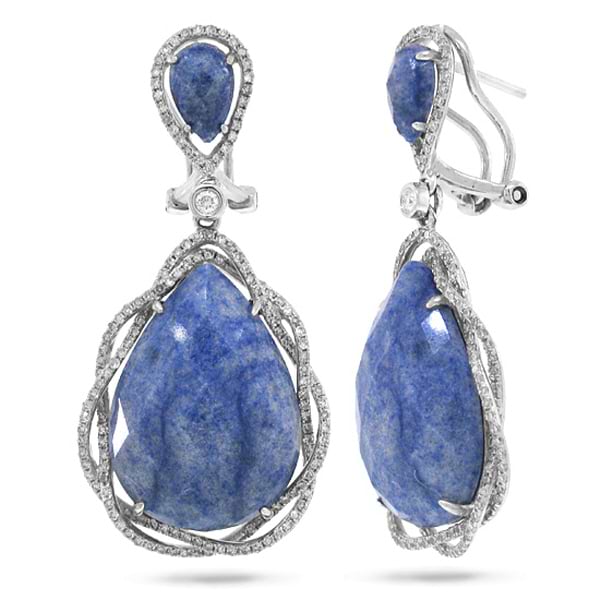 0.93ct Diamond & 27.25ct Blue Aventurine 14k White Gold Earrings