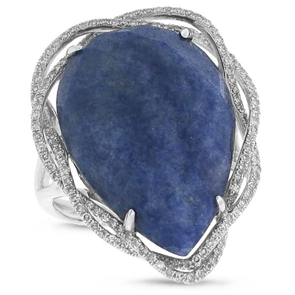 0.38ct Diamond & 15.77ct Blue Aventurine 14k White Gold Ring