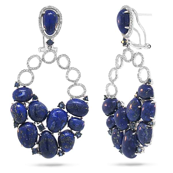 0.74ct Diamond & 34.31ct Lapis & Blue Sapphire 14k White Gold Earrings