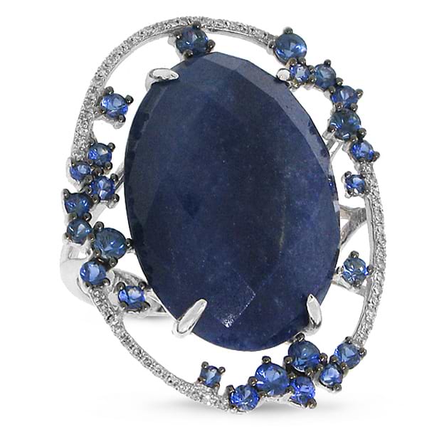 0.16ct Diamond & 19.31ct Blue Aventurine & Blue Sapphire 14k White Gold Ring