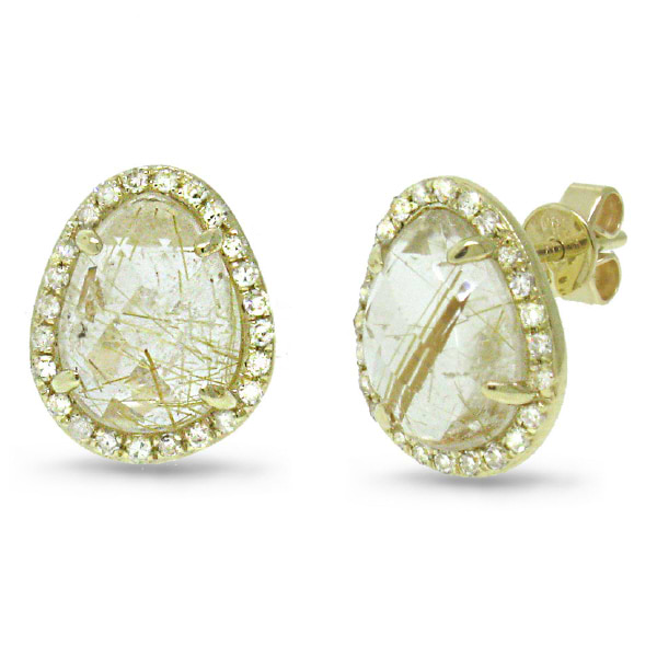 0.26ct Diamond & 4.20ct Golden Line Quartz 14k Yellow Gold Earrings