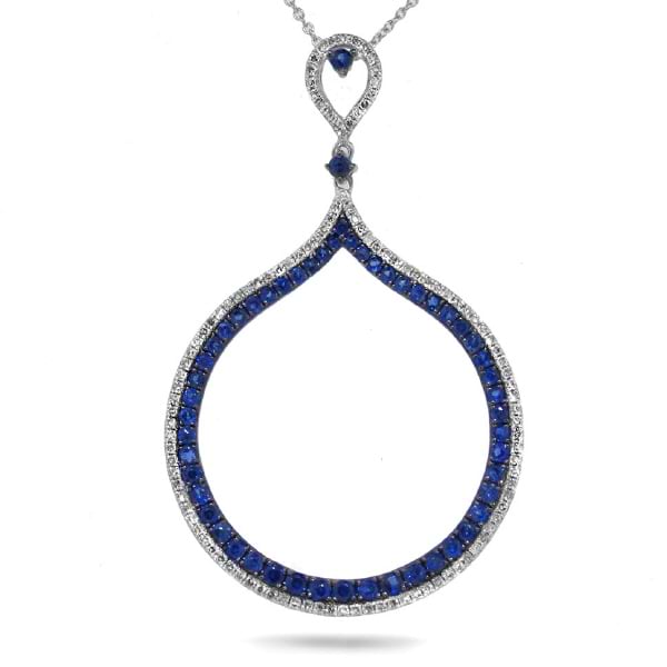 0.35ct Diamond & 0.99ct Blue Sapphire 14k White Gold Pendant Necklace