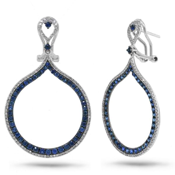 0.65ct Diamond & 1.84ct Blue Sapphire 14k White Gold Earrings