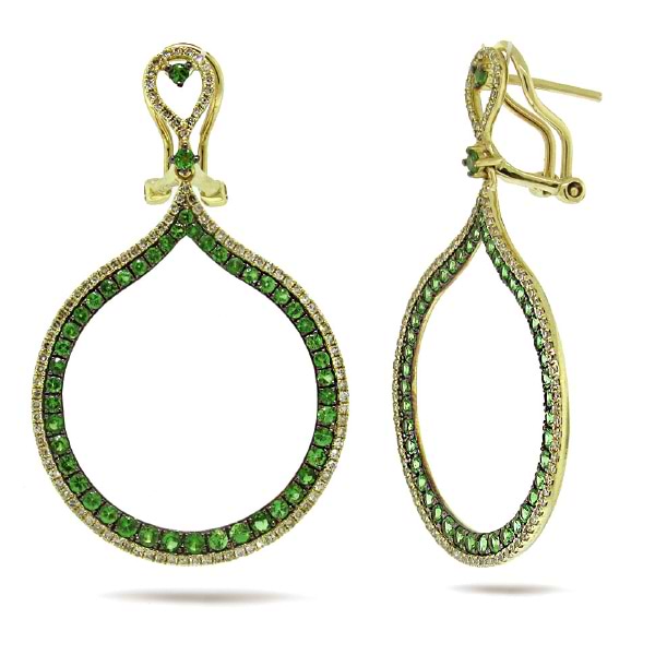 0.65ct Diamond & 1.71ct Green Garnet 14k Yellow Gold Earrings