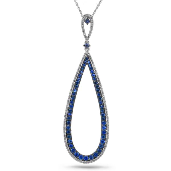 0.36ct Diamond & 1.08ct Blue Sapphire 14k White Gold Pendant Necklace