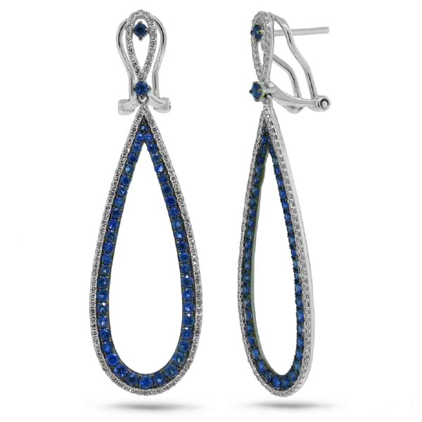 0.66ct Diamond & 1.94ct Blue Sapphire 14k White Gold Earrings