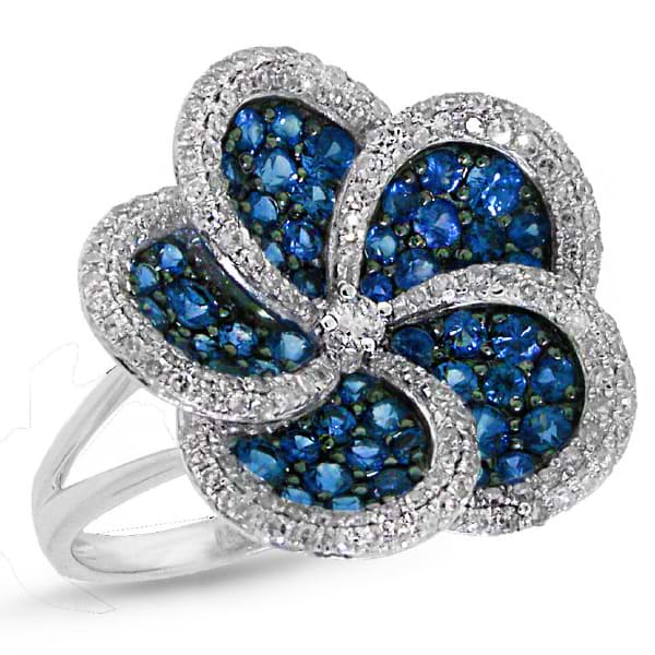 0.75ct Diamond & 1.64ct Blue Sapphire 14k White Gold Flower Ring