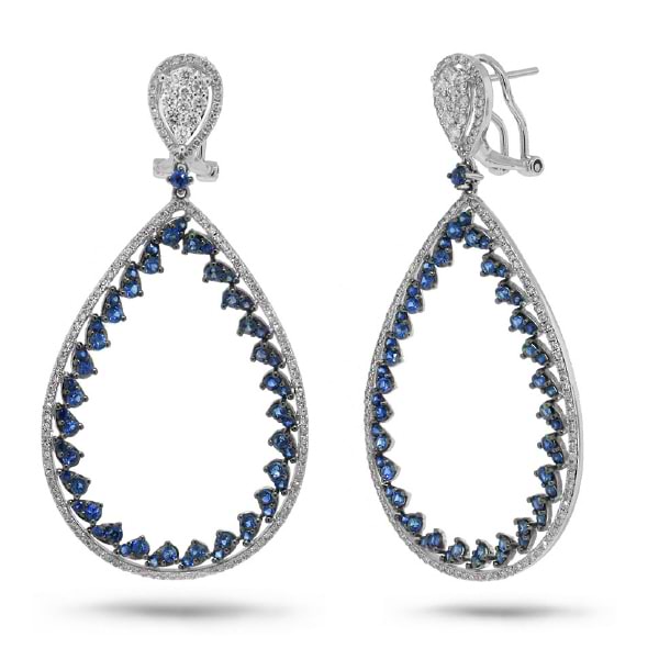 1.46ct Diamond & 3.03ct Blue Sapphire 14k White Gold Earrings