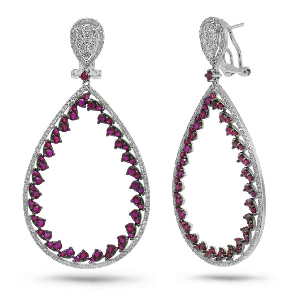 1.46ct Diamond & 3.40ct Ruby 14k White Gold Earrings