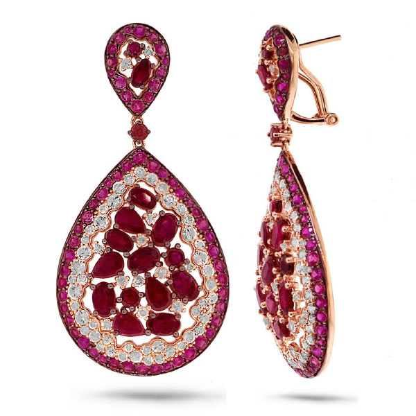 0.67ct Diamond & 19.53ct White & Pink Sapphire & Ruby 14k Rose Gold Earrings