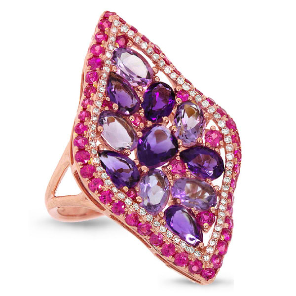 0.30ct Diamond & 6.41ct Amethyst & Pink Sapphire 14k Rose Gold Ring