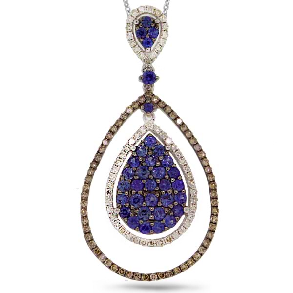 0.63ct White & Champagne Diamond & 1.00ct Blue Sapphire 14k White Gold Pendant Necklace