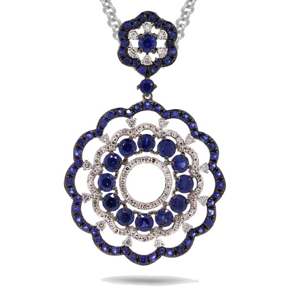 0.61ct Diamond & 3.88ct Blue Sapphire 14k White Gold Pendant Necklace