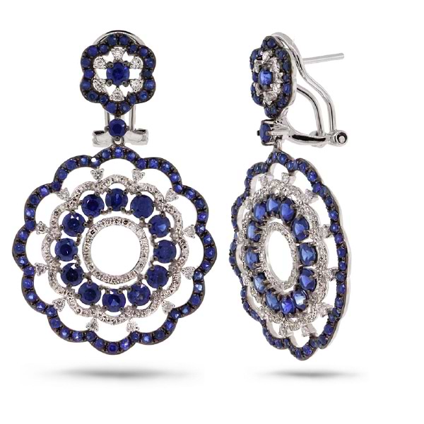 1.00ct Diamond & 5.45ct Blue Sapphire 14k White Gold Earrings