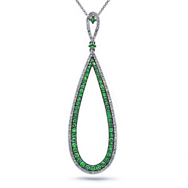 0.36ct Diamond & 0.97ct Green Garnet 14k White Gold Pendant Necklace