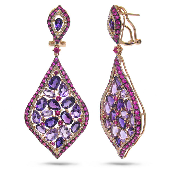 0.80ct Diamond & 15.22ct Amethyst & Pink Sapphire 14k Rose Gold Earrings