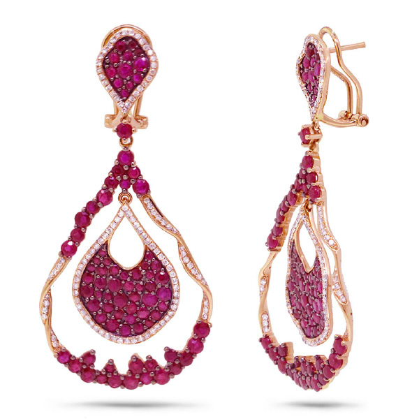 1.00ct Diamond & 8.22ct Ruby 18k Rose Gold Earrings