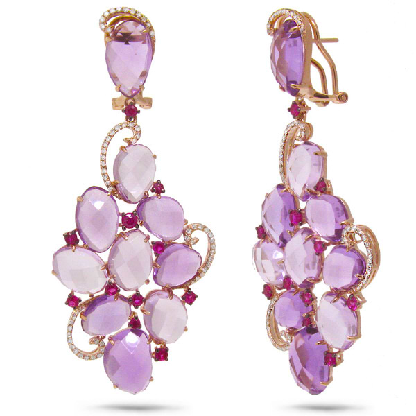 0.49ct Diamond & 38.48ct Amethyst & Pink Sapphire 14k Rose Gold Earrings