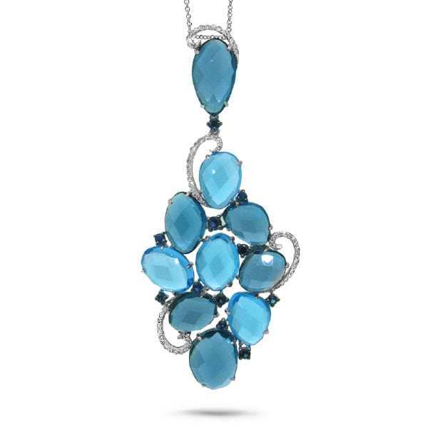 0.27ct Diamond & 33.32ct Blue & London Blue Topaz & Blue Sapphire 14k White Gold Pendant Necklace