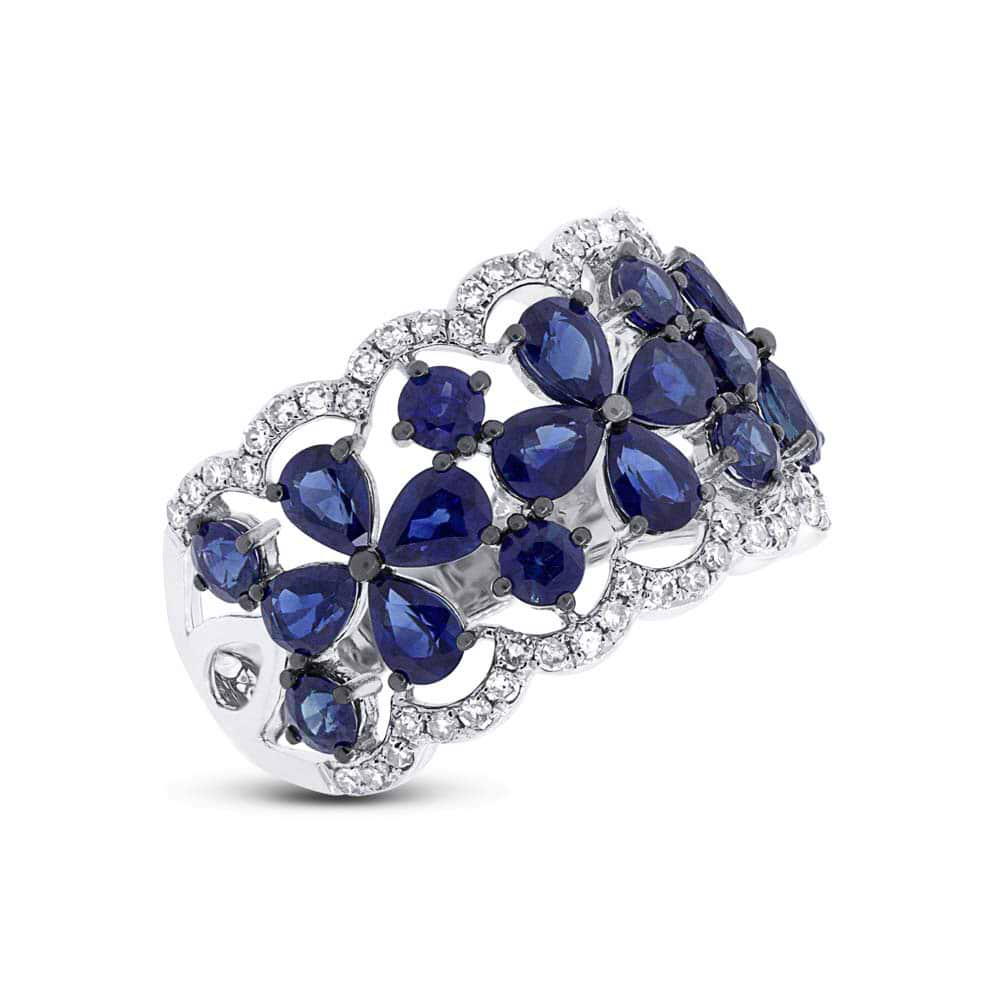 0.36ct Diamond & 3.46ct Blue Sapphire 14k White Gold Ring Size 6.5