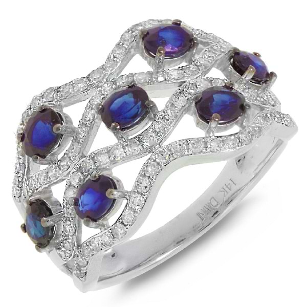 0.57ct Diamond & 1.66ct Blue Sapphire 14k White Gold Ring