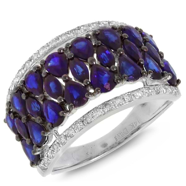 0.31ct Diamond & 3.43ct Blue Sapphire 14k White Gold Ring