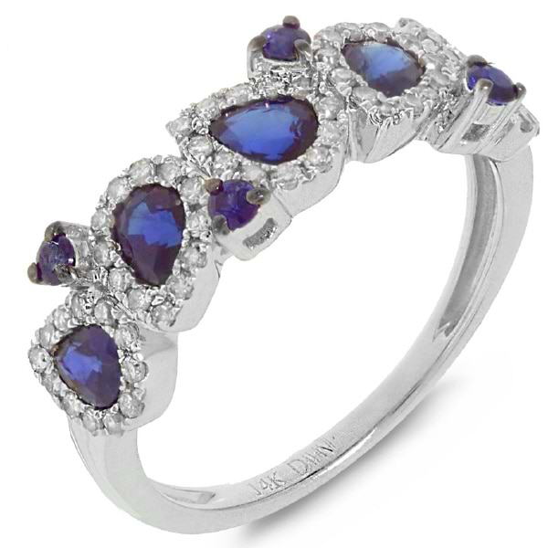 0.32ct Diamond & 1.29ct Blue Sapphire 14k White Gold Ring