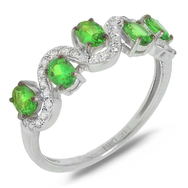 0.20ct Diamond & 0.84ct Green Garnet 14k White Gold Ring