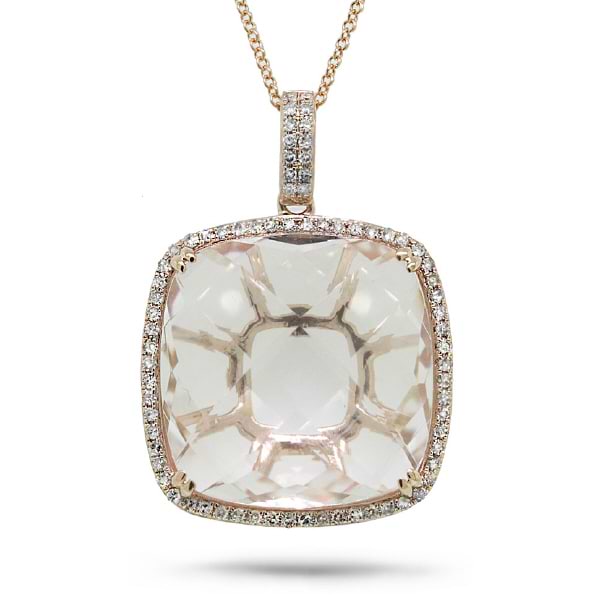 0.30ct Diamond & 18.18ct White Topaz 14k Rose Gold Pendant Necklace