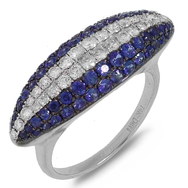 0.57ct Diamond & 1.33ct Blue Sapphire 14k White Gold Ring
