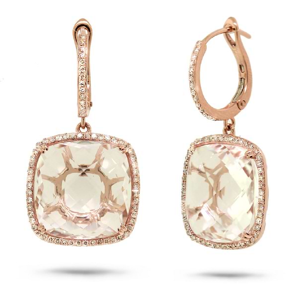0.52ct Diamond & 21.73ct White Topaz 14k Rose Gold Earrings