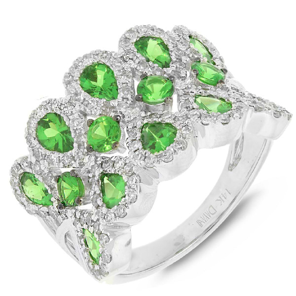 0.71ct Diamond & 2.25ct Green Garnet 14k White Gold Ring