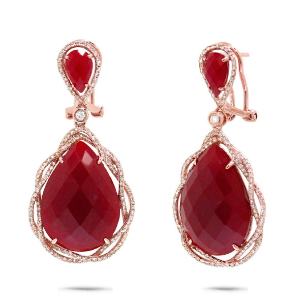 0.93ct Diamond & 23.79ct Red Agate 14k Rose Gold Earrings