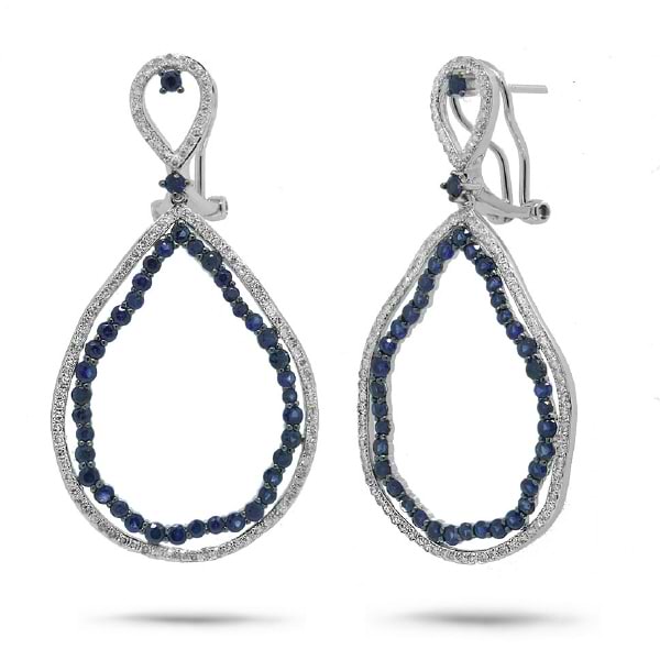 0.97ct Diamond & 2.70ct Blue Sapphire 14k White Gold Earrings