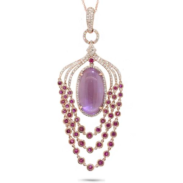 0.80ct Diamond & 12.08ct Amethyst, Pink Sapphire & Pink Pearl 14k Rose Gold Pendant Necklace