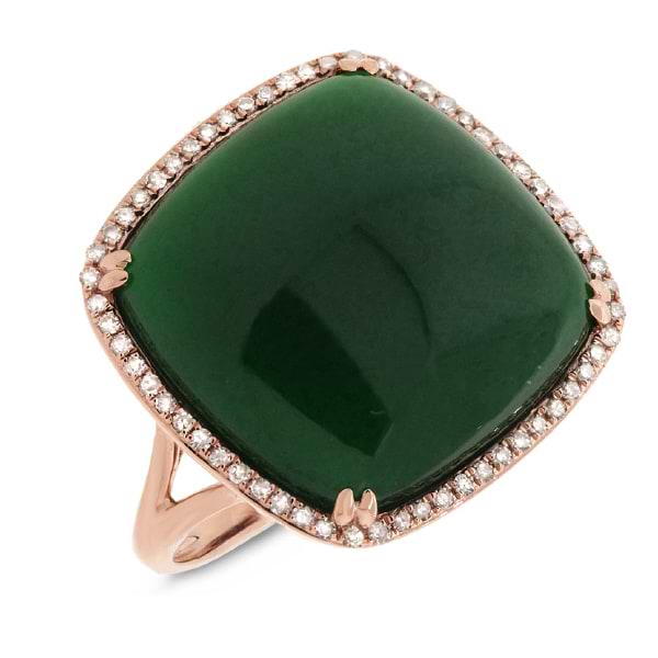 0.25ct Diamond & 18.30ct Green Agate 14k Rose Gold Ring