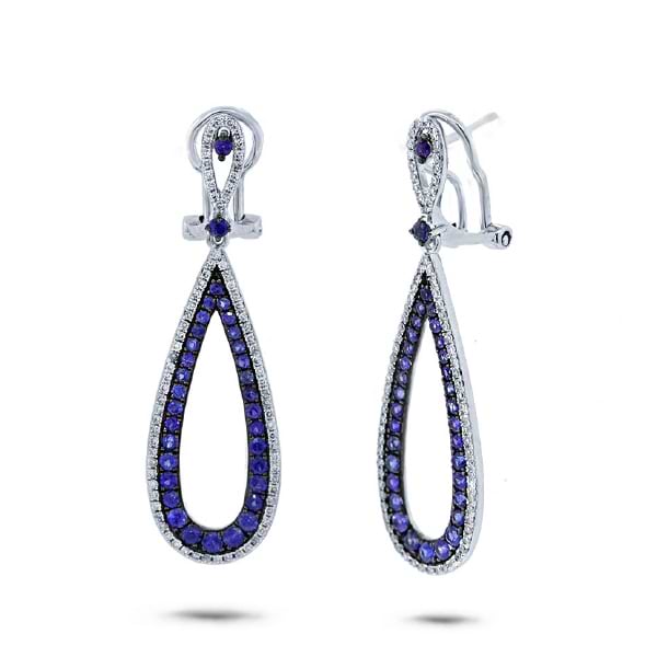 0.46ct Diamond & 1.28ct Blue Sapphire 14k White Gold Earrings
