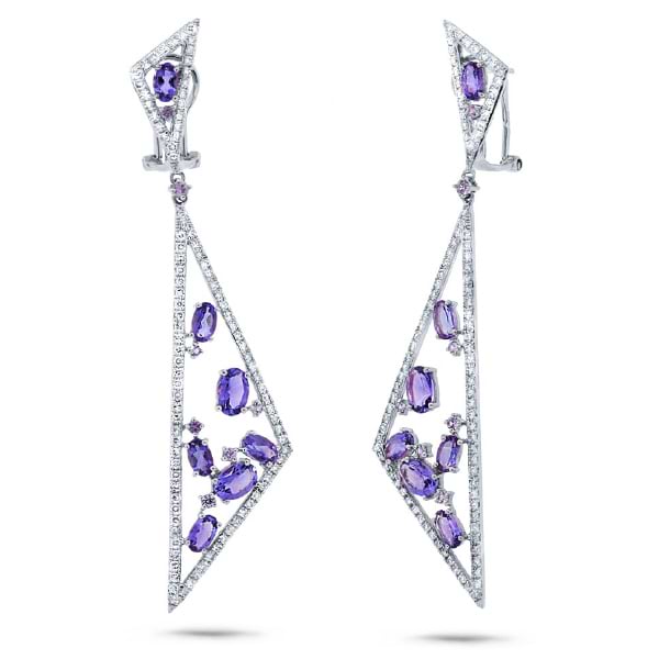 1.50ct Diamond & 4.19ct Amethyst & Purple Sapphire 14k White Gold Earrings