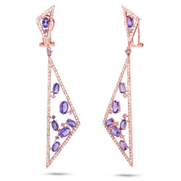 1.50ct Diamond & 4.19ct Amethyst & Purple Sapphire 14k Rose Gold Earrings